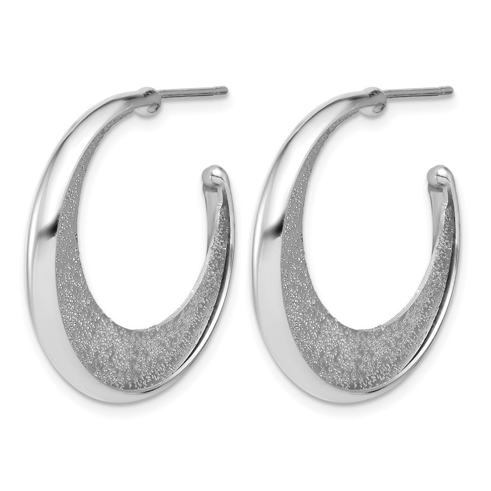 SS RH-plt Radiant Essence Polished/Textured Post J-Hoop Earrings