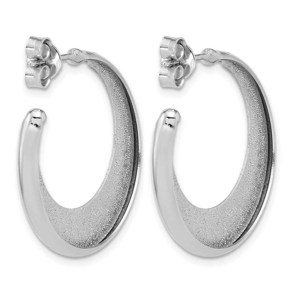 SS RH-plt Radiant Essence Polished/Textured Post J-Hoop Earrings