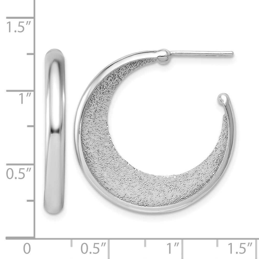 SS RH-plt Radiant Essence Polished/Textured Post J-Hoop Earrings