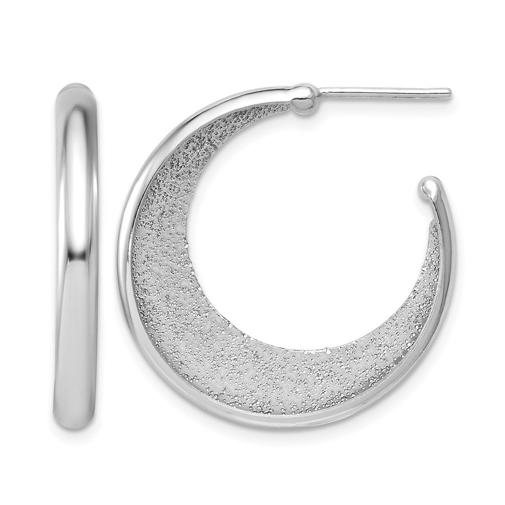SS RH-plt Radiant Essence Polished/Textured Post J-Hoop Earrings