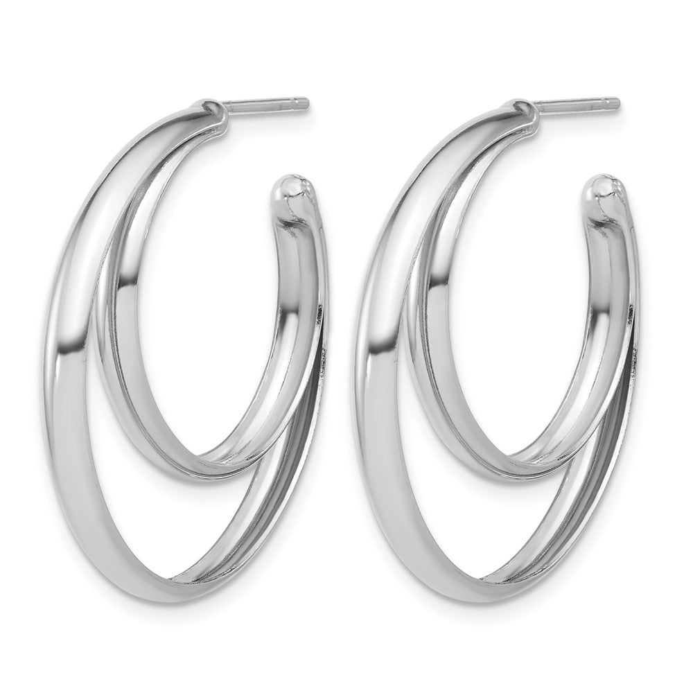 SS RH-plated Polished 31.5mm Double Post J-Hoop Earrings