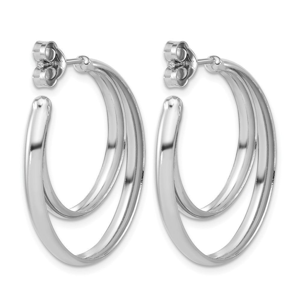 SS RH-plated Polished 31.5mm Double Post J-Hoop Earrings