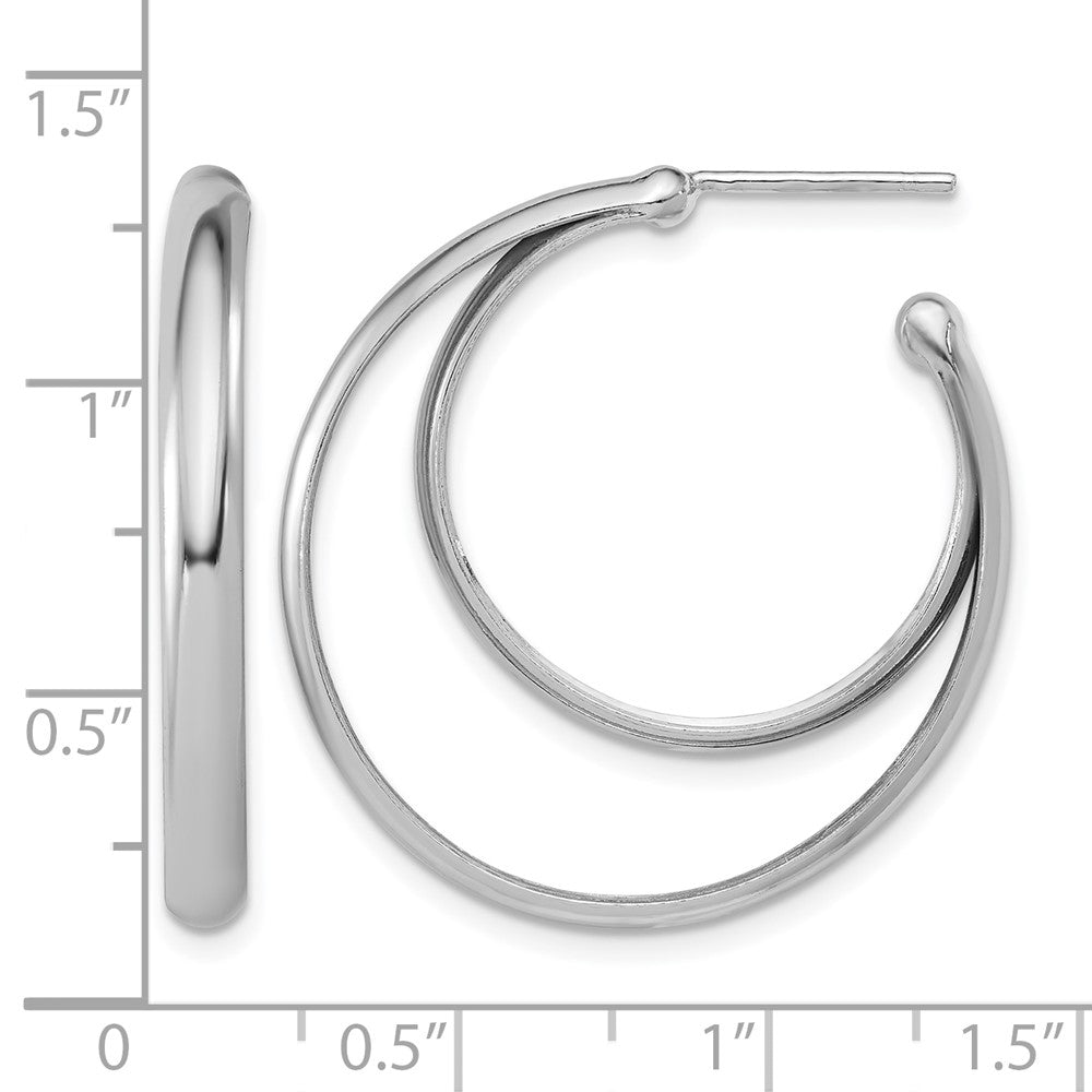 SS RH-plated Polished 31.5mm Double Post J-Hoop Earrings