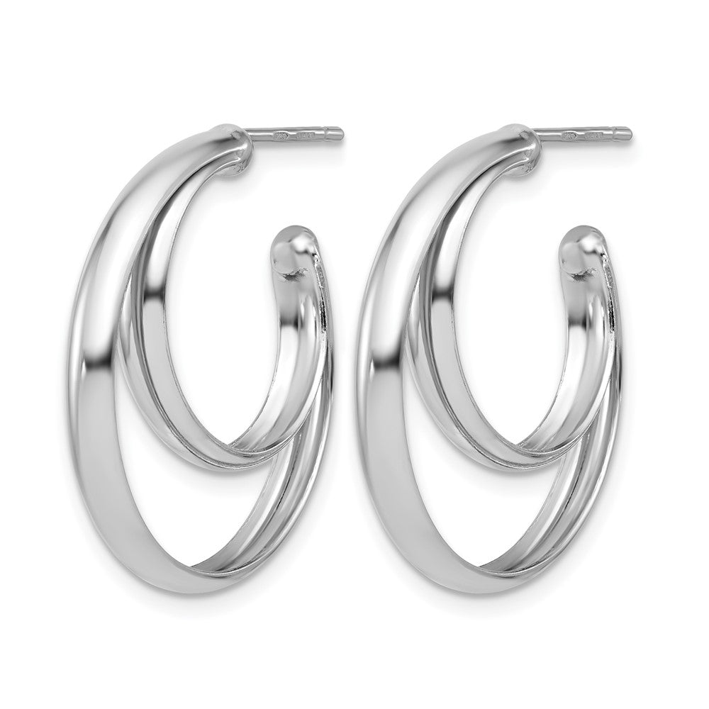 SS RH-plated Polished 26mm Double Post J-Hoop Earrings
