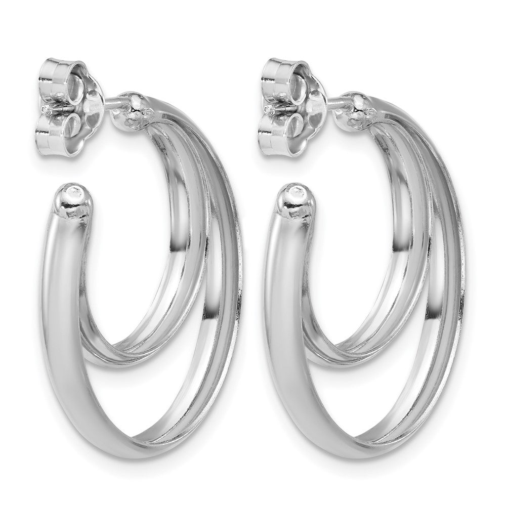 SS RH-plated Polished 26mm Double Post J-Hoop Earrings