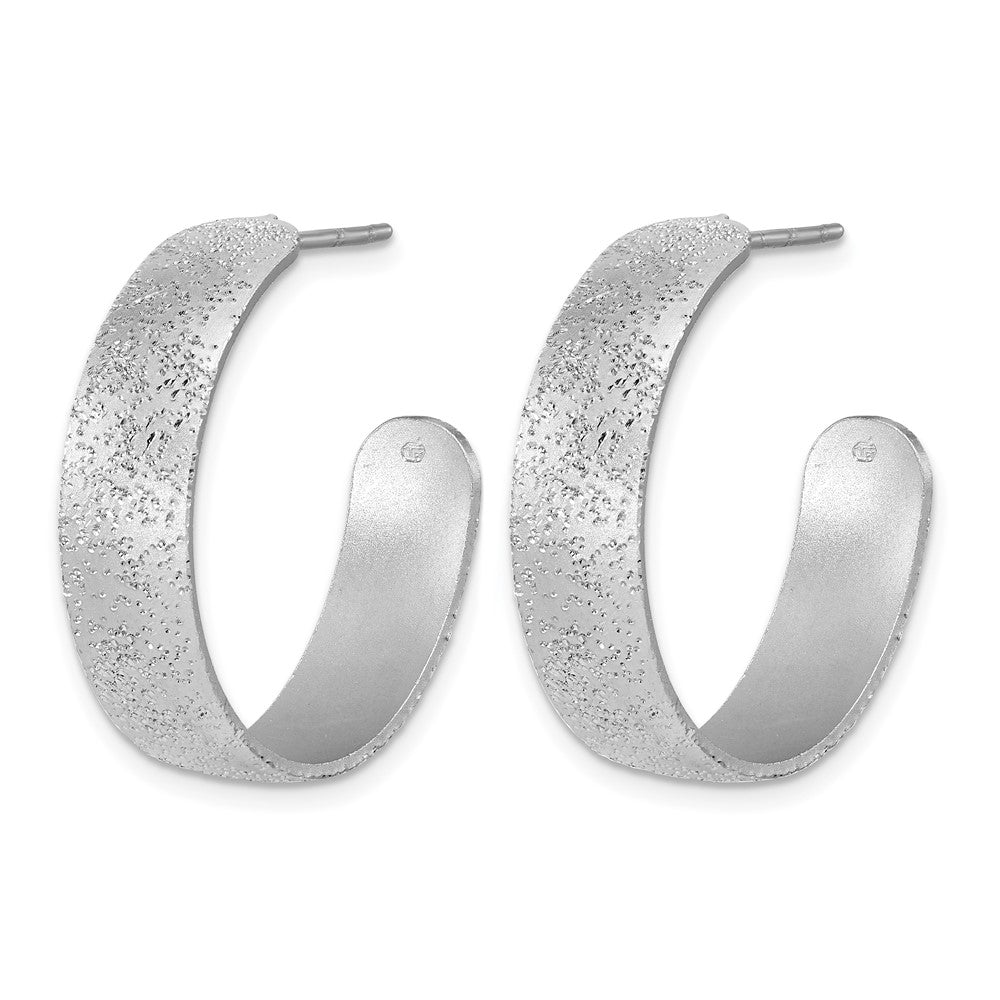 SS RH-plt Radiant Essence Textured 29mm Post J-Hoop Earrings