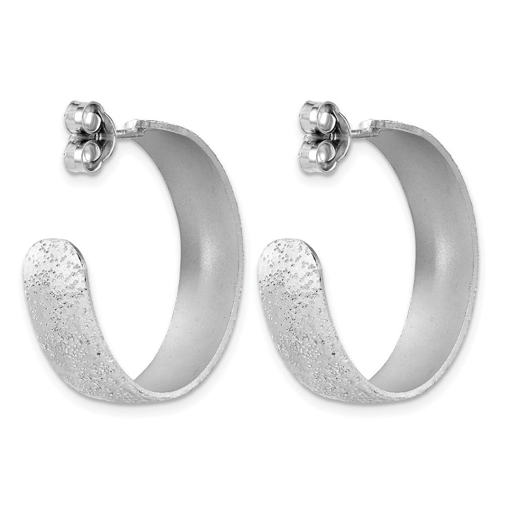 SS RH-plt Radiant Essence Textured 29mm Post J-Hoop Earrings