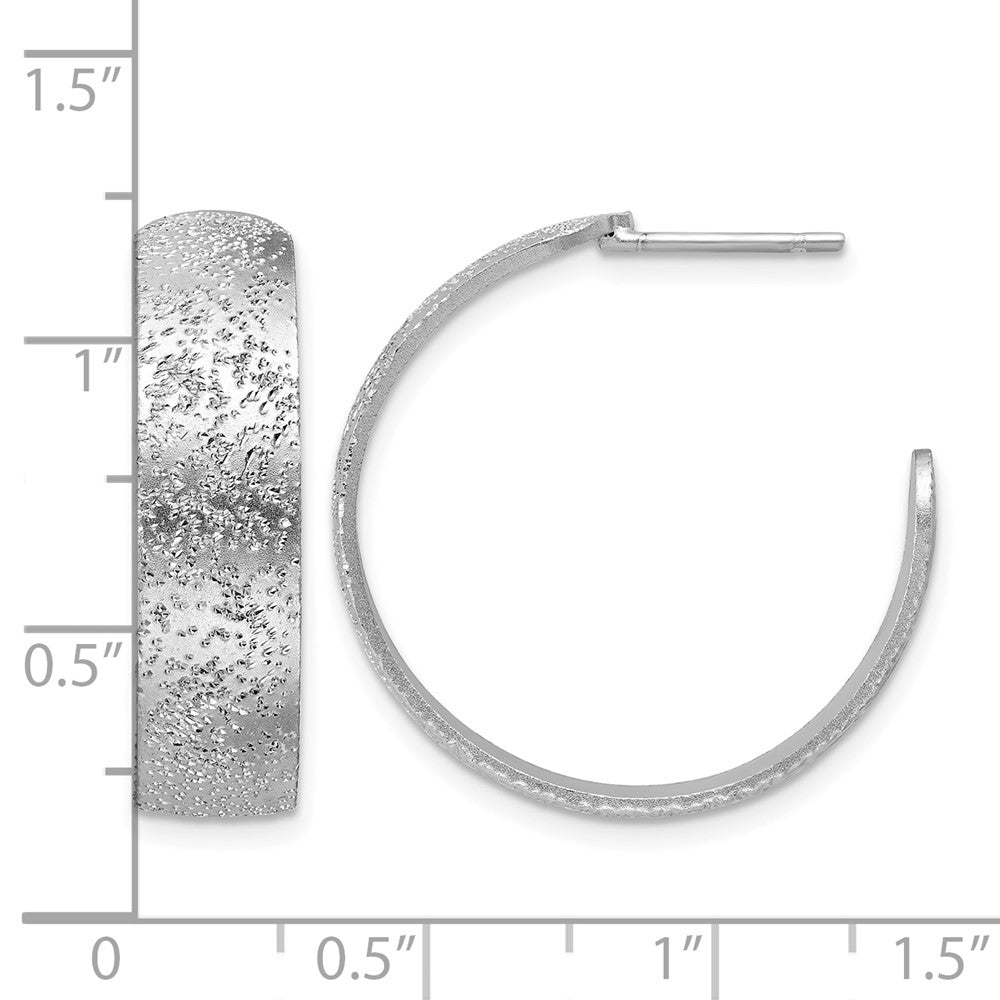 SS RH-plt Radiant Essence Textured 29mm Post J-Hoop Earrings
