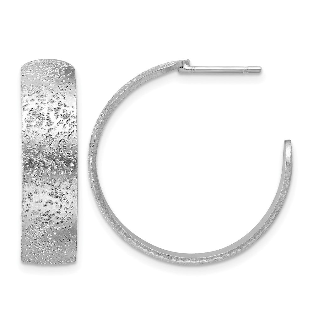 SS RH-plt Radiant Essence Textured 29mm Post J-Hoop Earrings