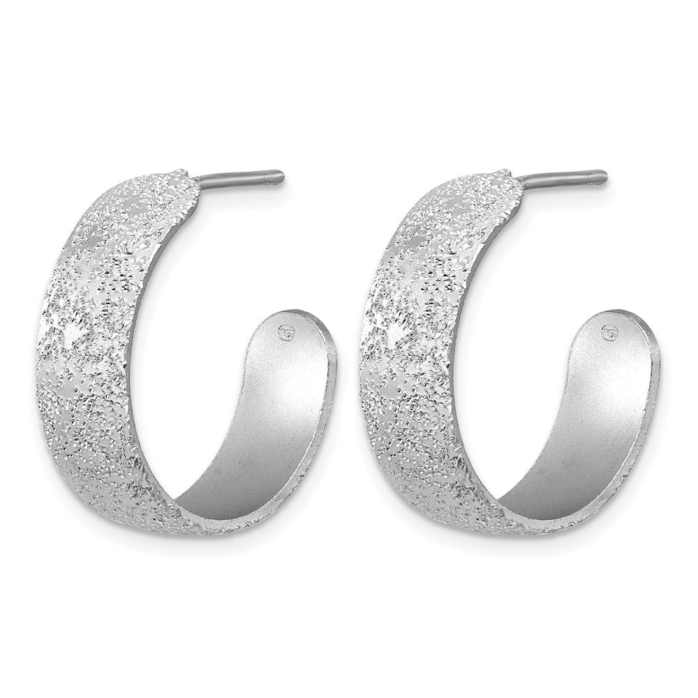 SS RH-plt Radiant Essence Textured 29mm Post J-Hoop Earrings
