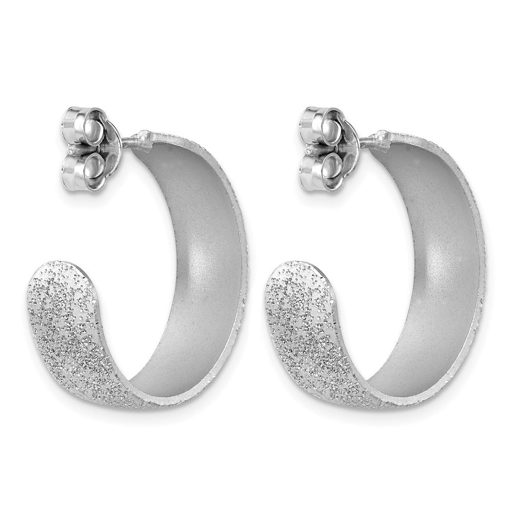 SS RH-plt Radiant Essence Textured 29mm Post J-Hoop Earrings