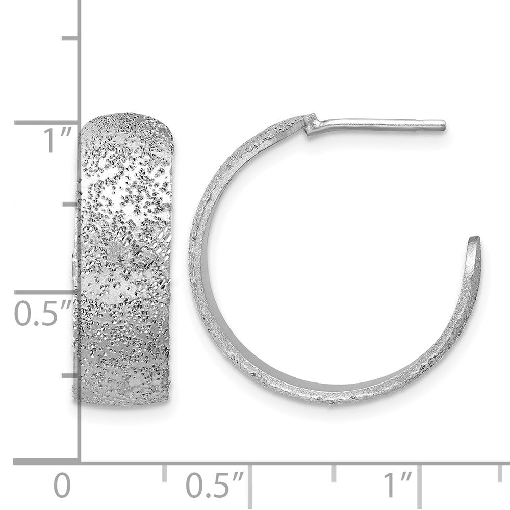 SS RH-plt Radiant Essence Textured 29mm Post J-Hoop Earrings