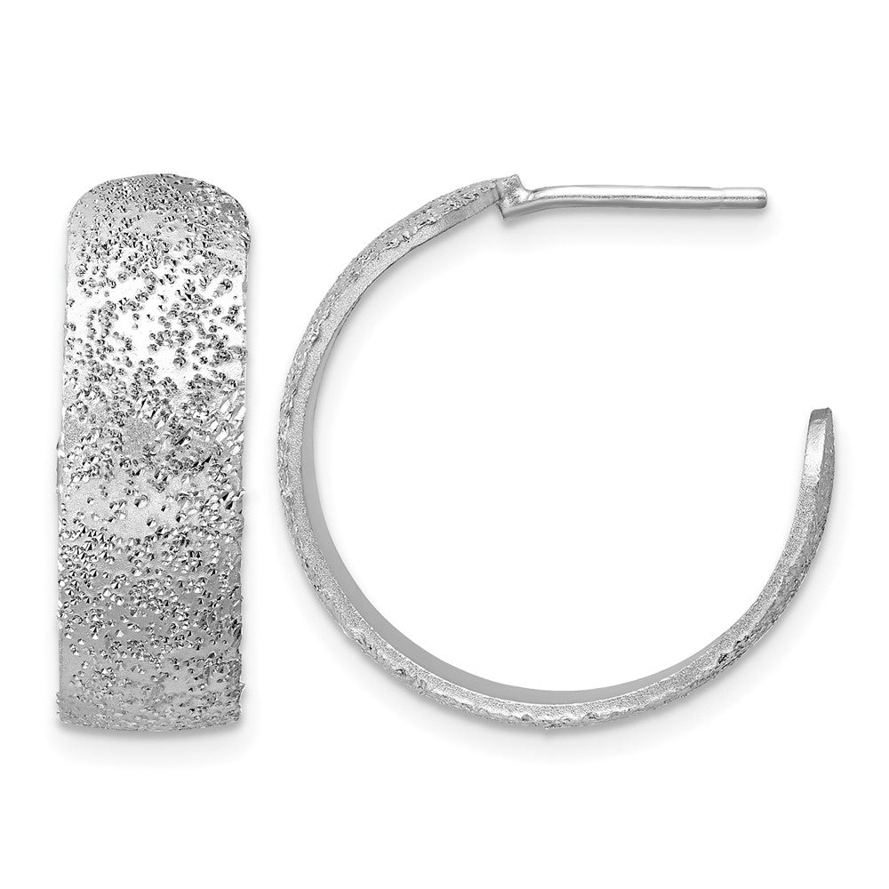 SS RH-plt Radiant Essence Textured 29mm Post J-Hoop Earrings