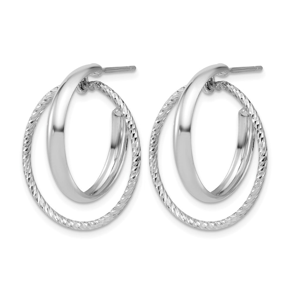 SS RH-plated Polished / Dia-cut Fancy Circles Post J-Hoop Earrings