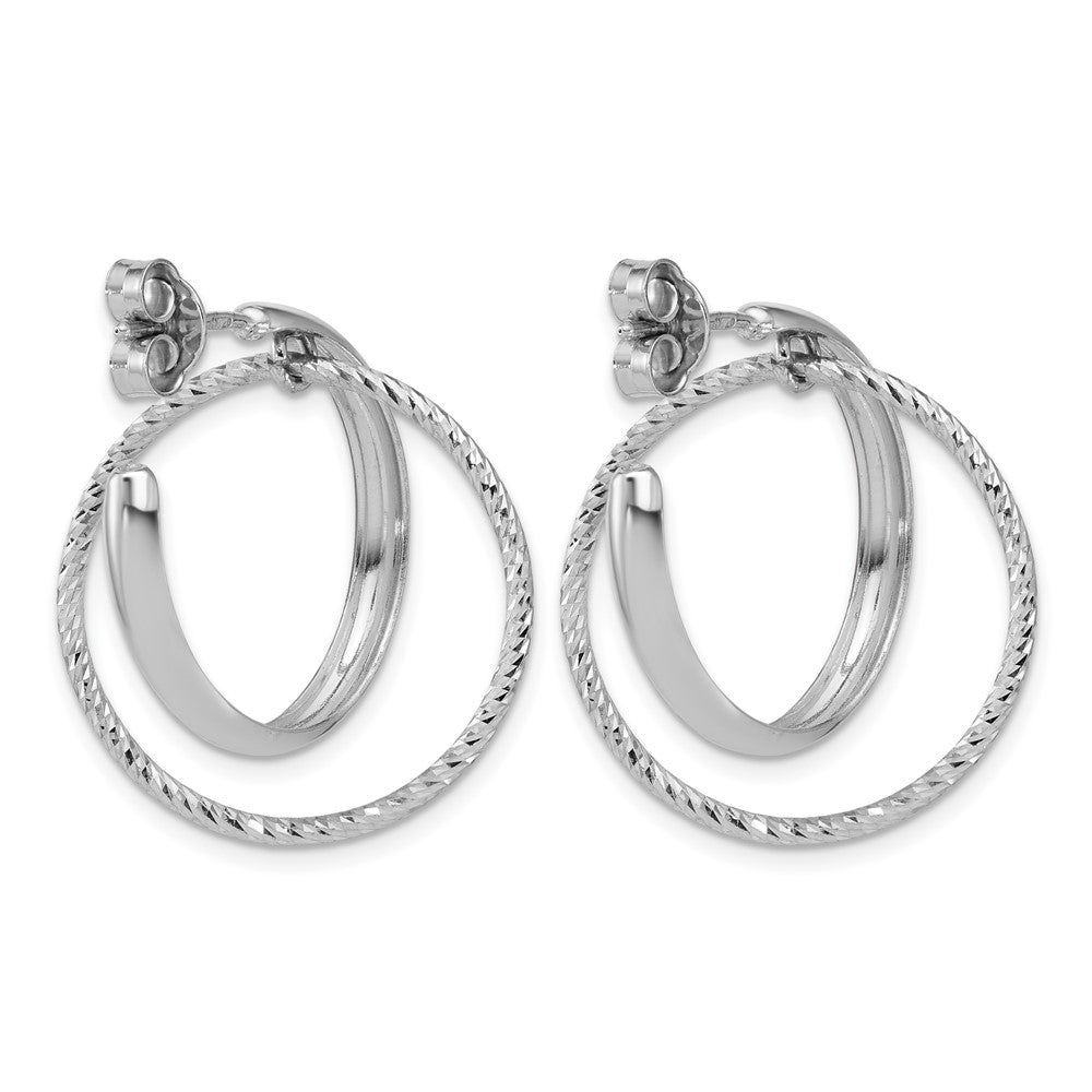 SS RH-plated Polished / Dia-cut Fancy Circles Post J-Hoop Earrings