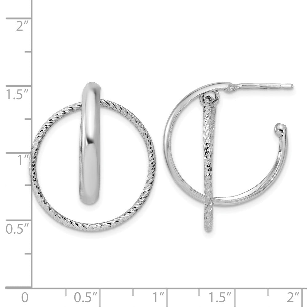 SS RH-plated Polished / Dia-cut Fancy Circles Post J-Hoop Earrings