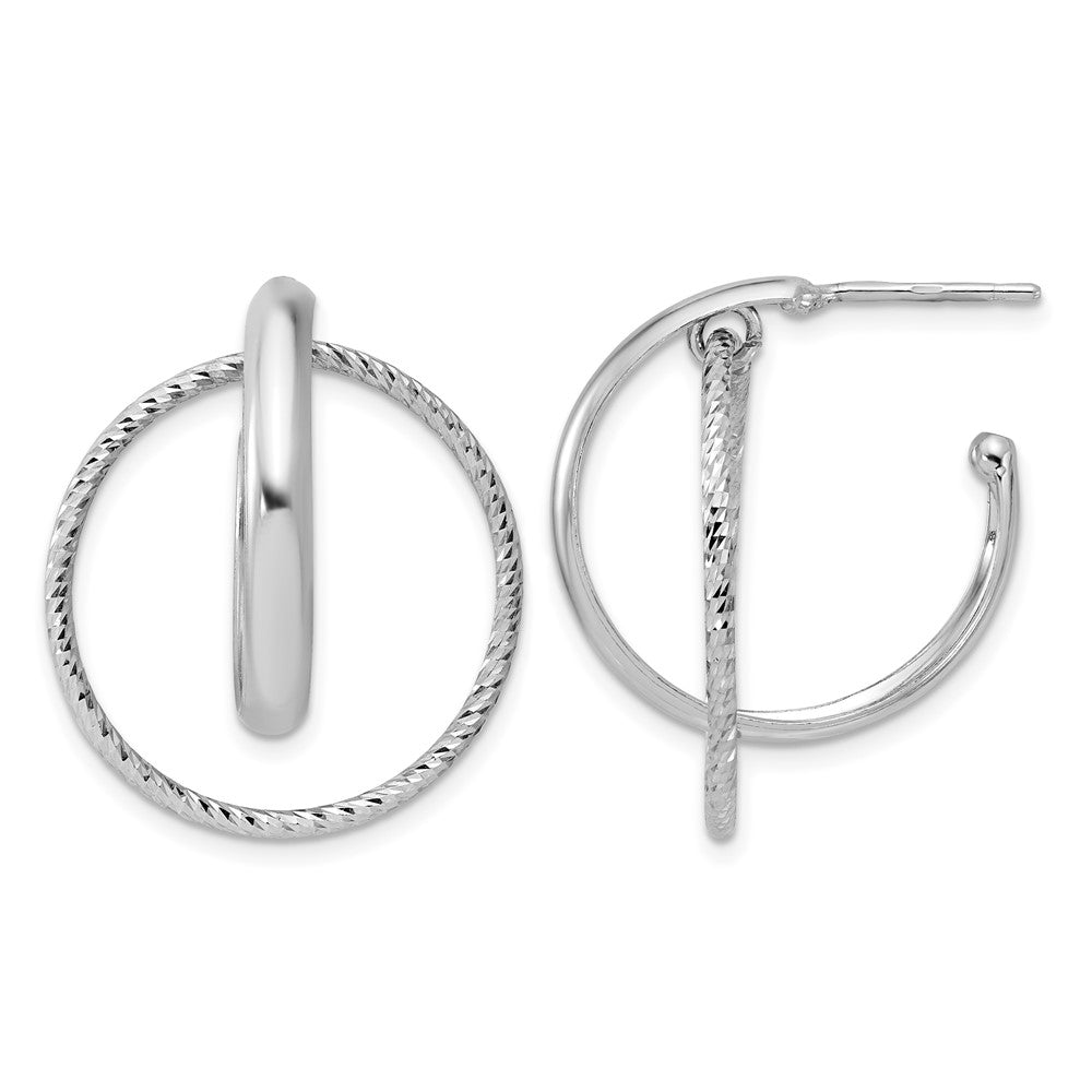 SS RH-plated Polished / Dia-cut Fancy Circles Post J-Hoop Earrings
