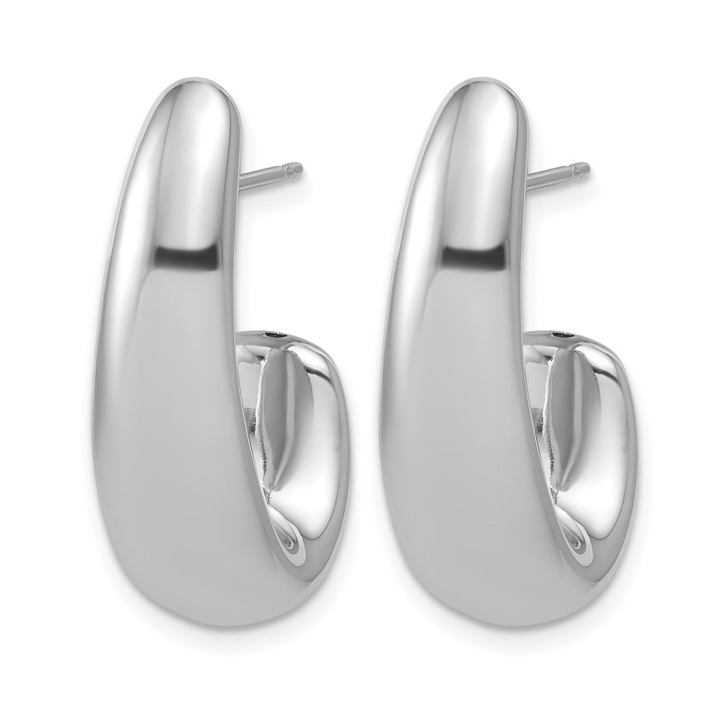 Sterling Silver RH-plated Polished Post J-Hoop Earrings