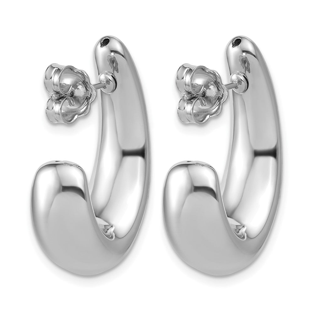 Sterling Silver RH-plated Polished Post J-Hoop Earrings