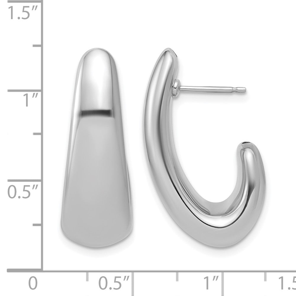 Sterling Silver RH-plated Polished Post J-Hoop Earrings