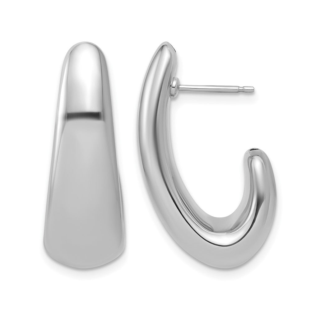 Sterling Silver RH-plated Polished Post J-Hoop Earrings