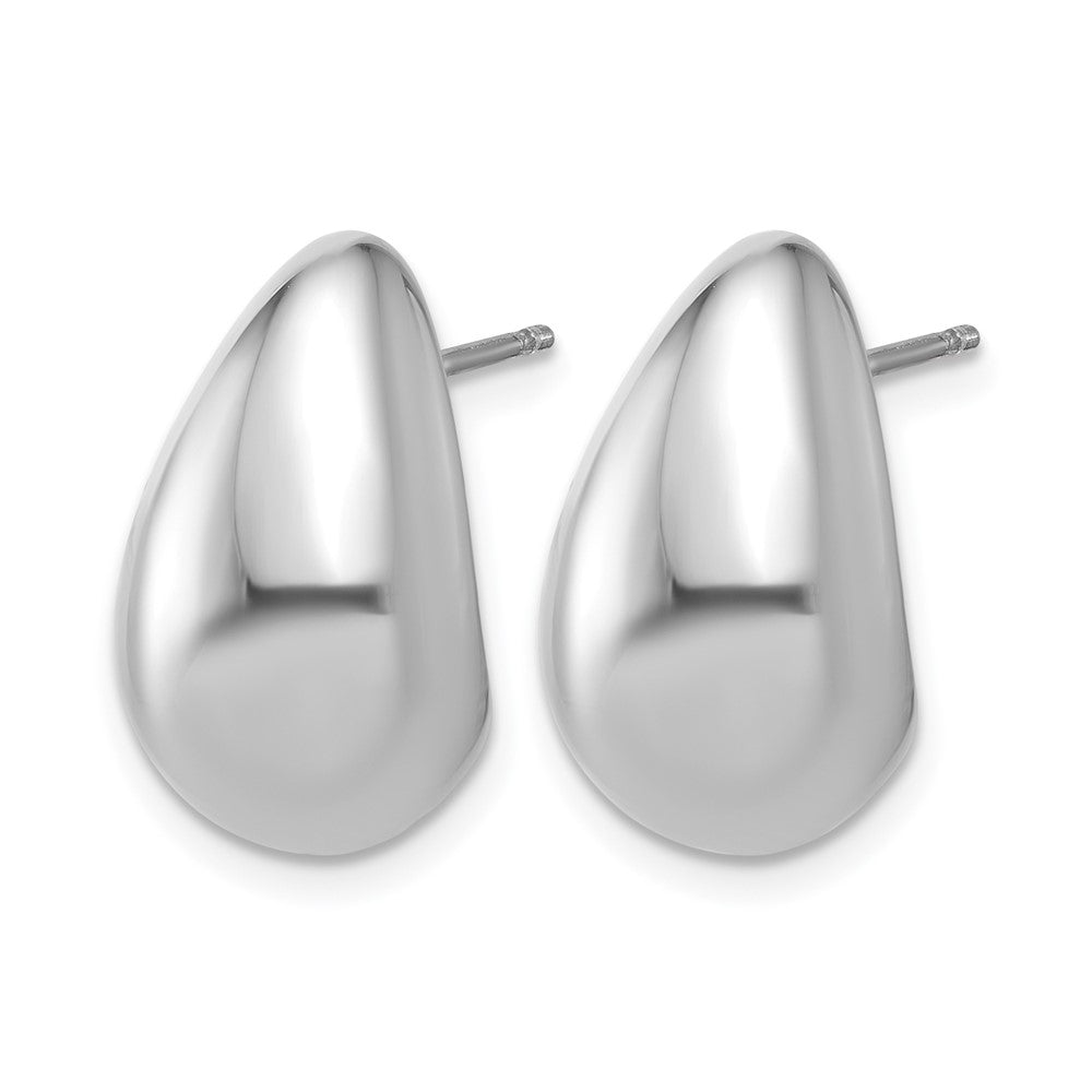 Sterling Silver RH-plat Polished Puff Teardrop Post Earrings