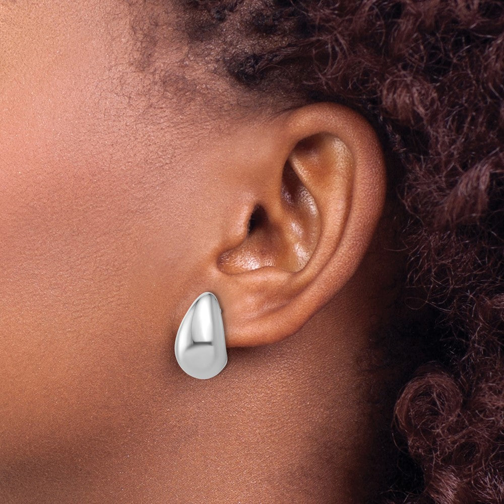 Sterling Silver RH-plat Polished Puff Teardrop Post Earrings