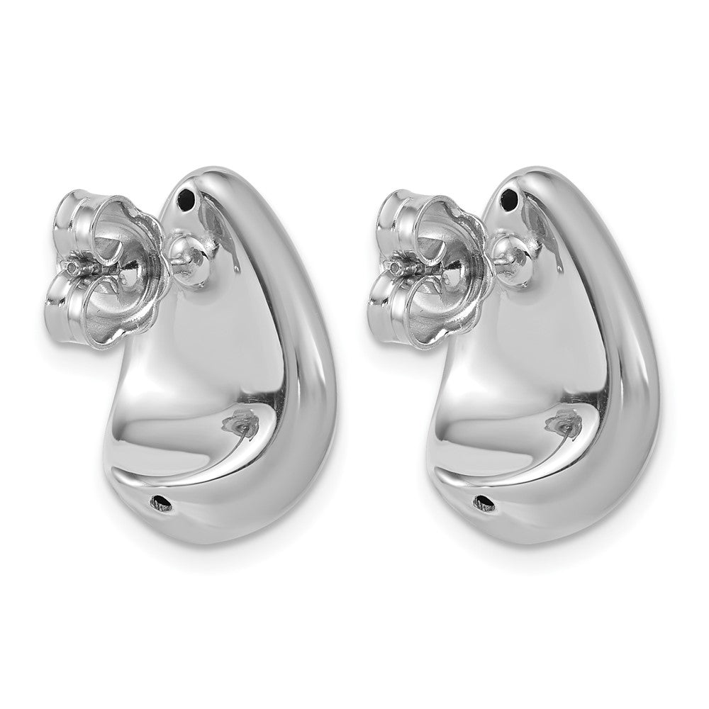 Sterling Silver RH-plat Polished Puff Teardrop Post Earrings
