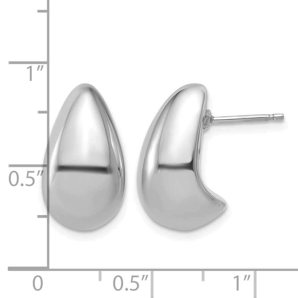 Sterling Silver RH-plat Polished Puff Teardrop Post Earrings
