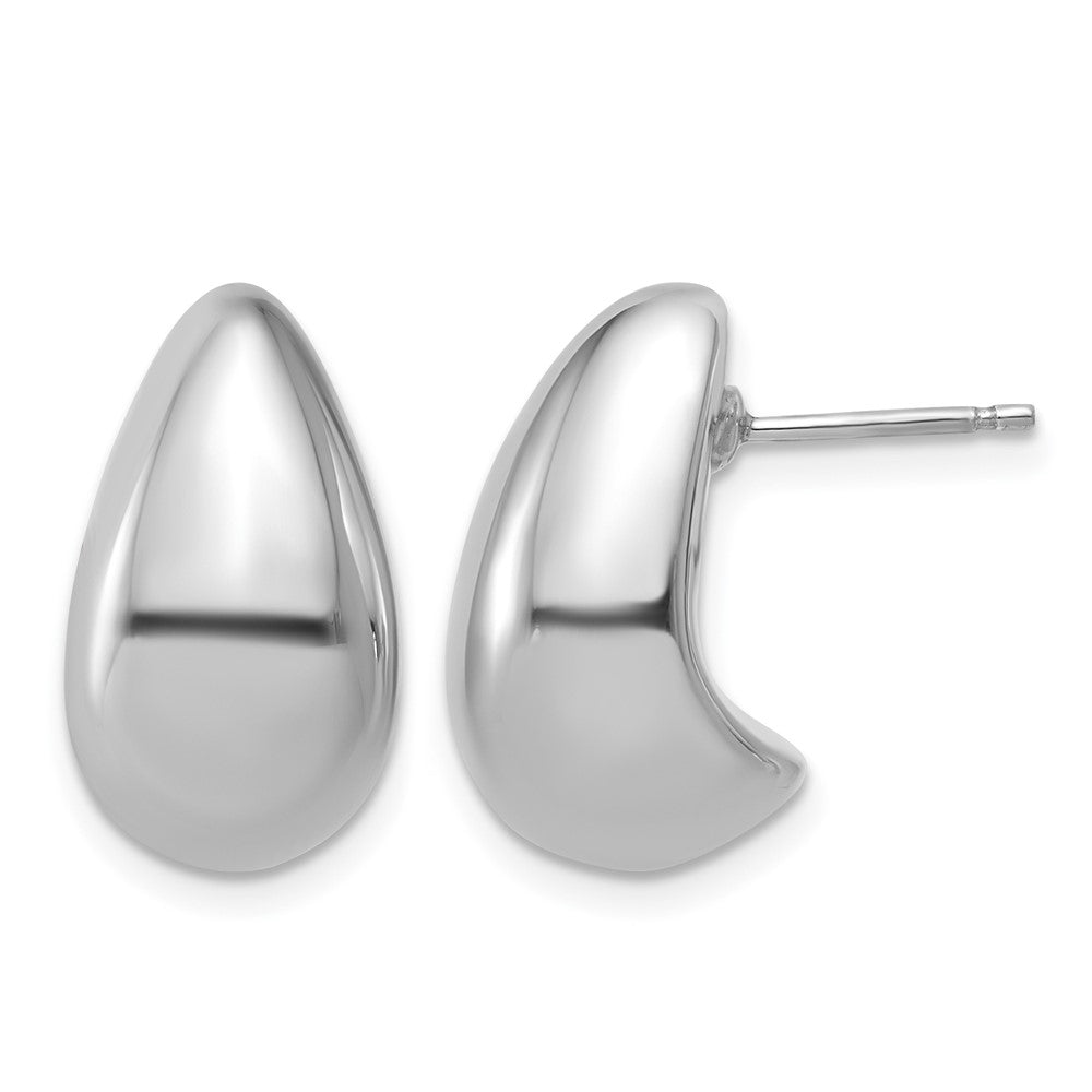 Sterling Silver RH-plat Polished Puff Teardrop Post Earrings