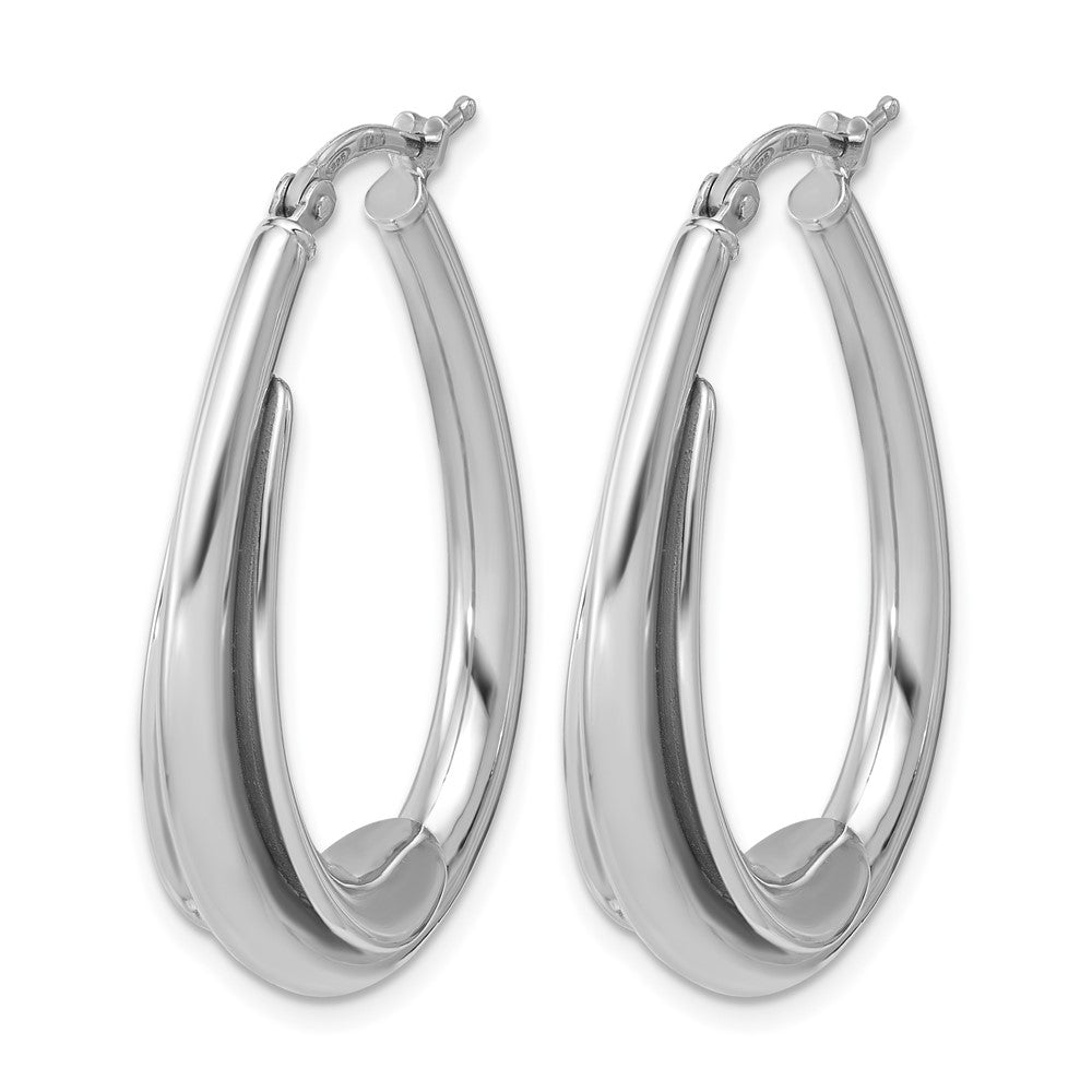Sterling Silver RH-plated Polished Fancy Oval Hoop Earrings