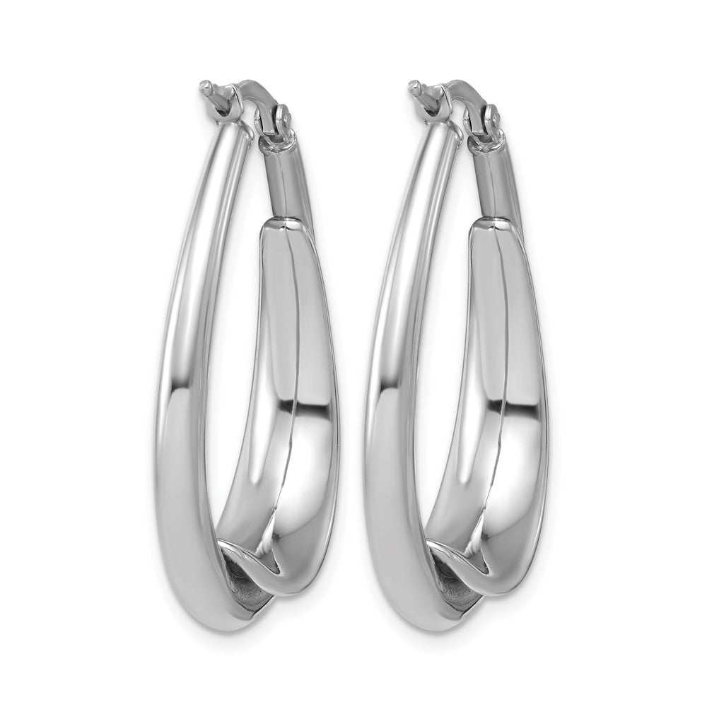 Sterling Silver RH-plated Polished Fancy Oval Hoop Earrings