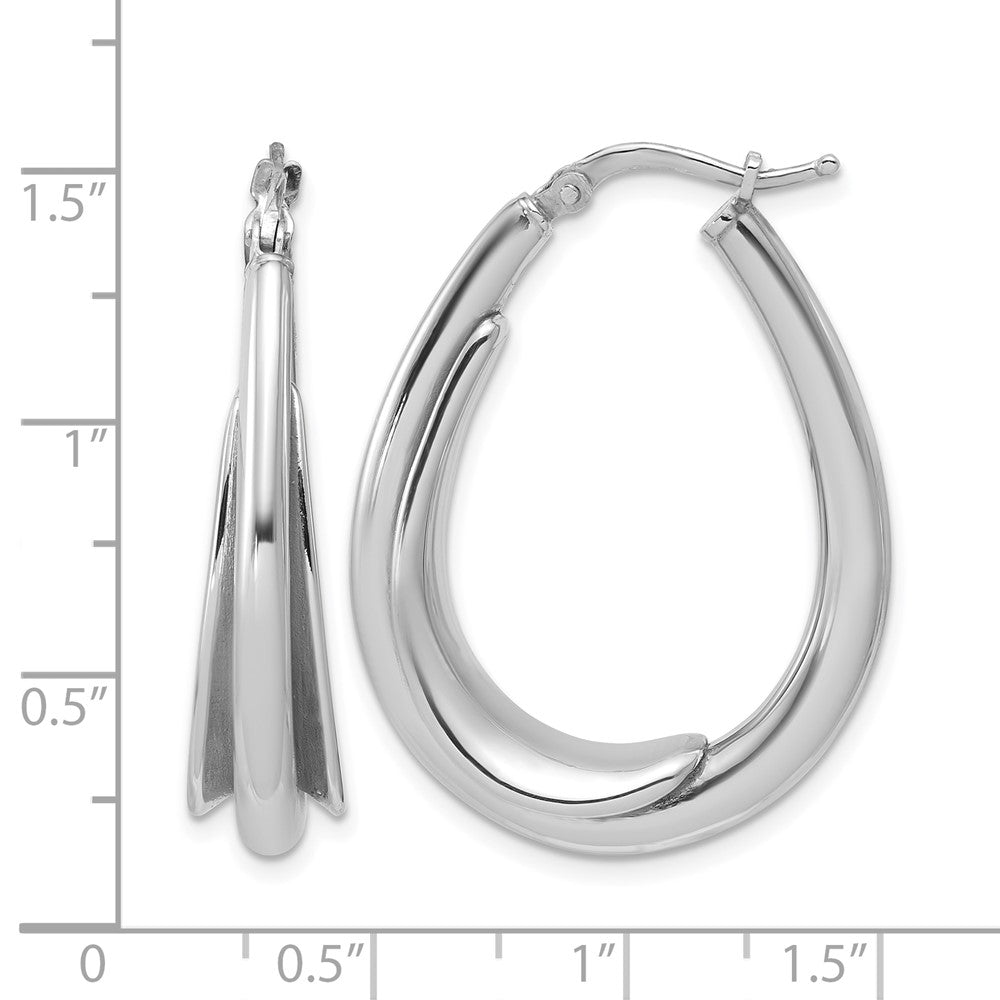 Sterling Silver RH-plated Polished Fancy Oval Hoop Earrings