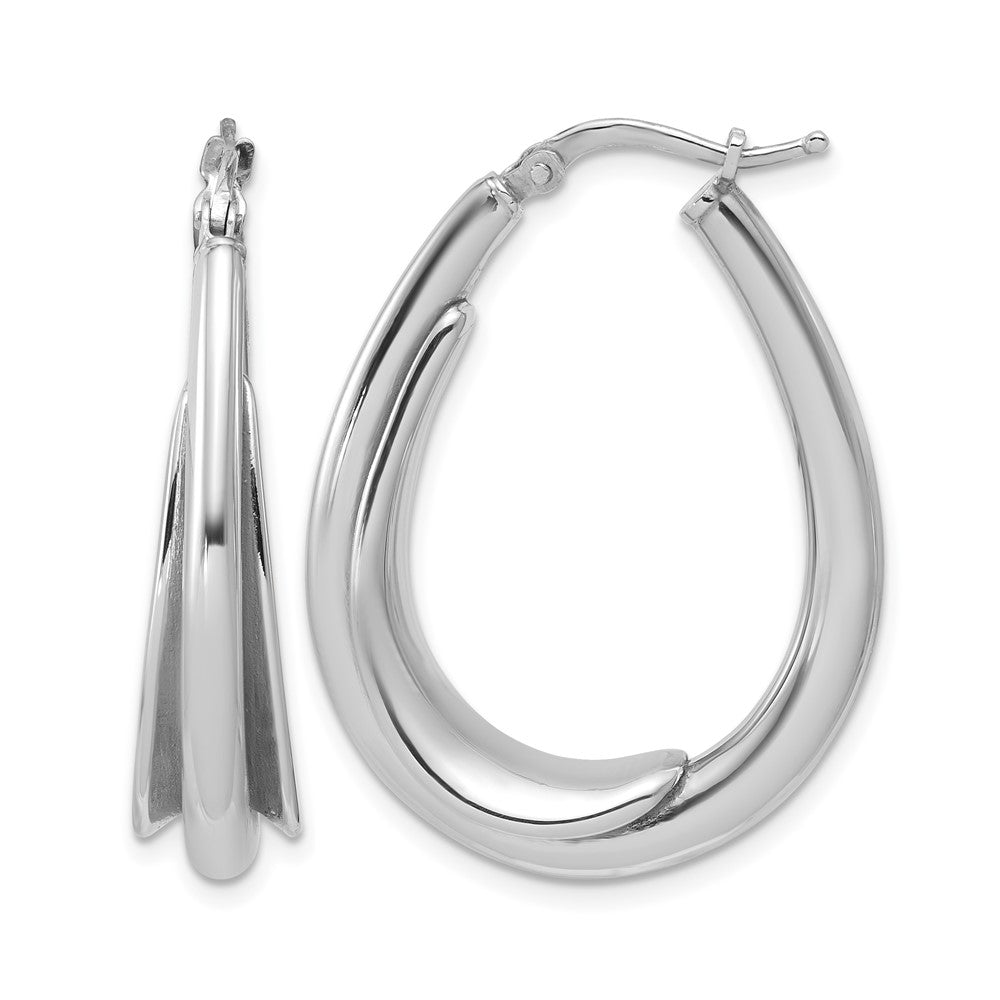 Sterling Silver RH-plated Polished Fancy Oval Hoop Earrings