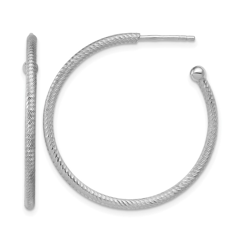 SS RH-plated Diamond-cut 33x2mm Post C-Hoop Earrings