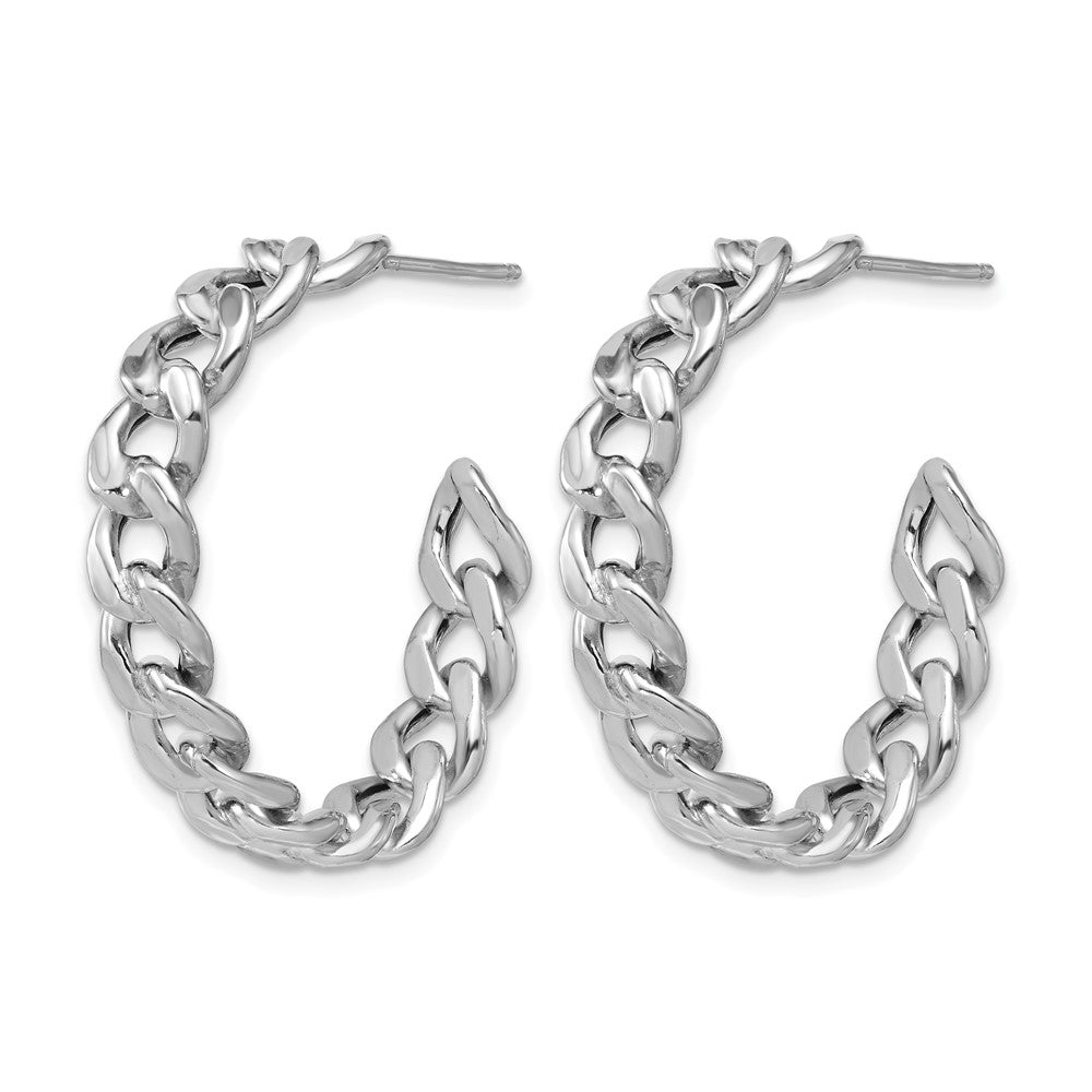 SS RH-pltd Polished 34x6.5mm Curb Link Post C-Hoop Earrings