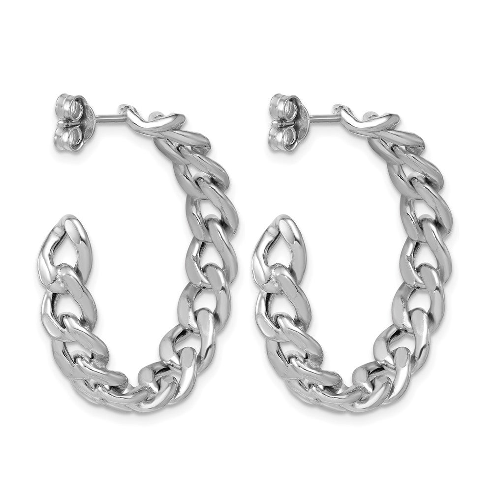 SS RH-pltd Polished 34x6.5mm Curb Link Post C-Hoop Earrings