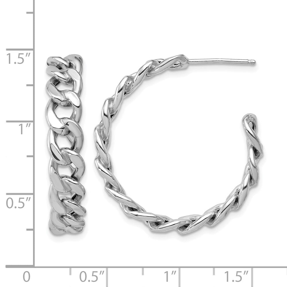 SS RH-pltd Polished 34x6.5mm Curb Link Post C-Hoop Earrings