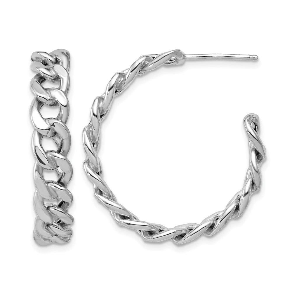 SS RH-pltd Polished 34x6.5mm Curb Link Post C-Hoop Earrings
