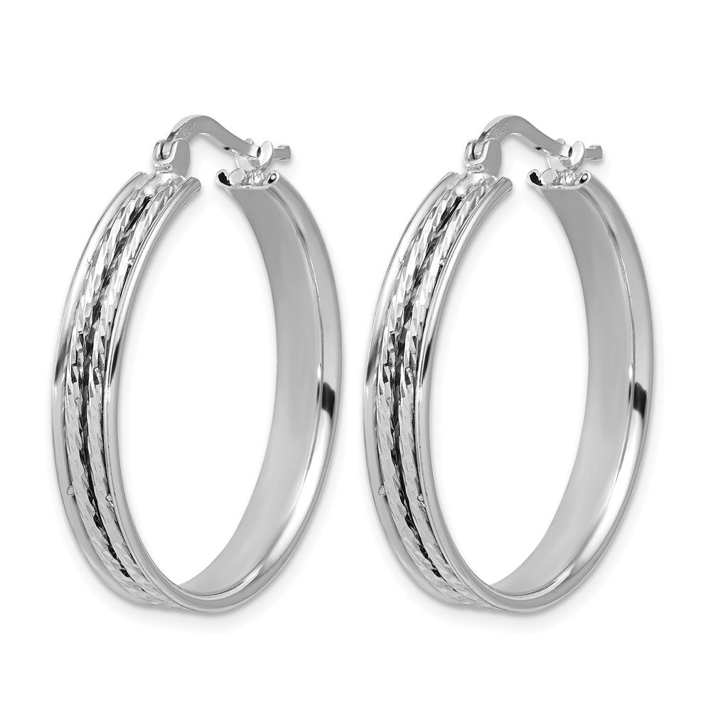 SS RH-plated Polished and D/C 31x5mm Round Hoop Earrings