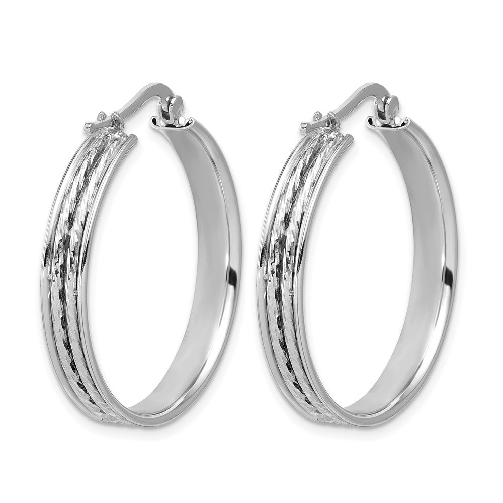 SS RH-plated Polished and D/C 31x5mm Round Hoop Earrings
