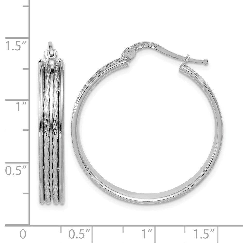 SS RH-plated Polished and D/C 31x5mm Round Hoop Earrings