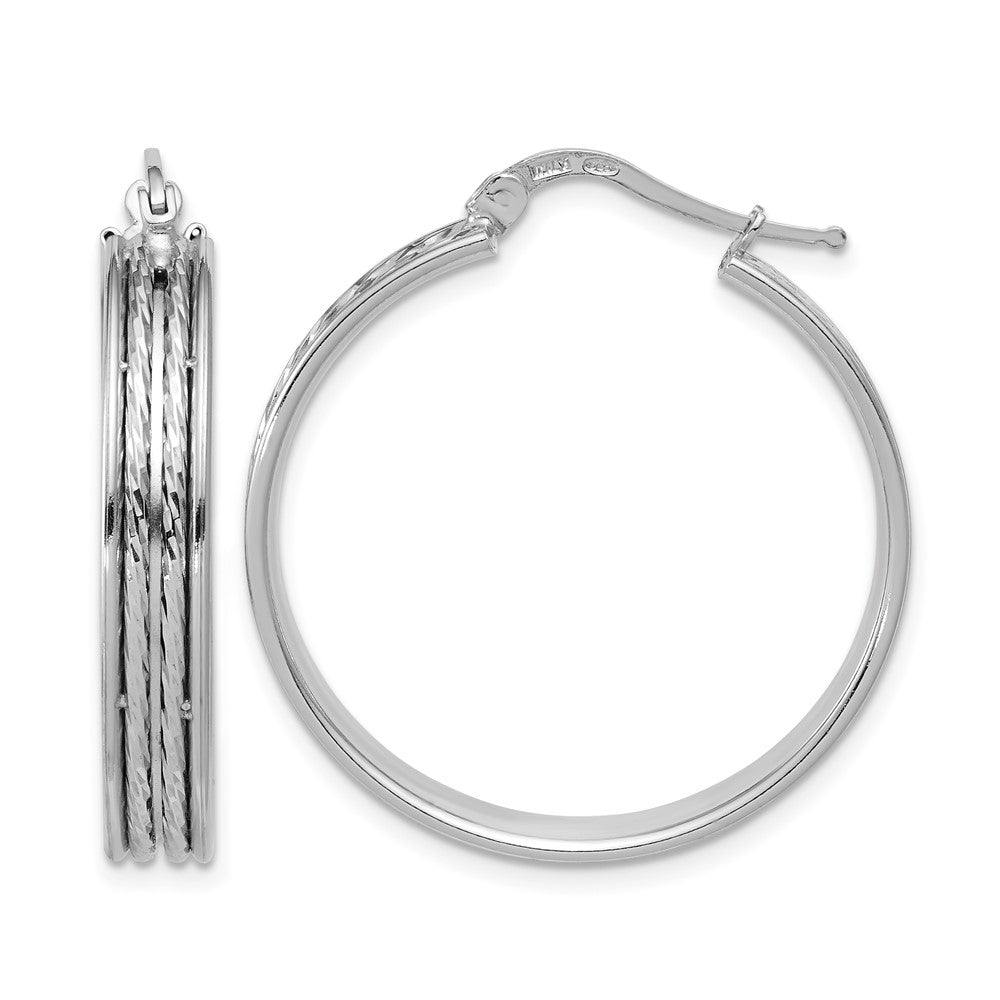 SS RH-plated Polished and D/C 31x5mm Round Hoop Earrings