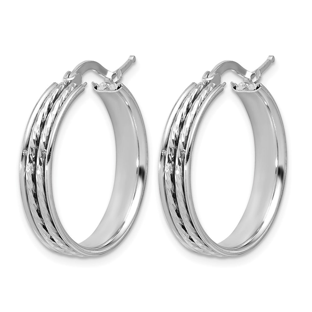 SS RH-plated Polished and D/C 25x5mm Round Hoop Earrings