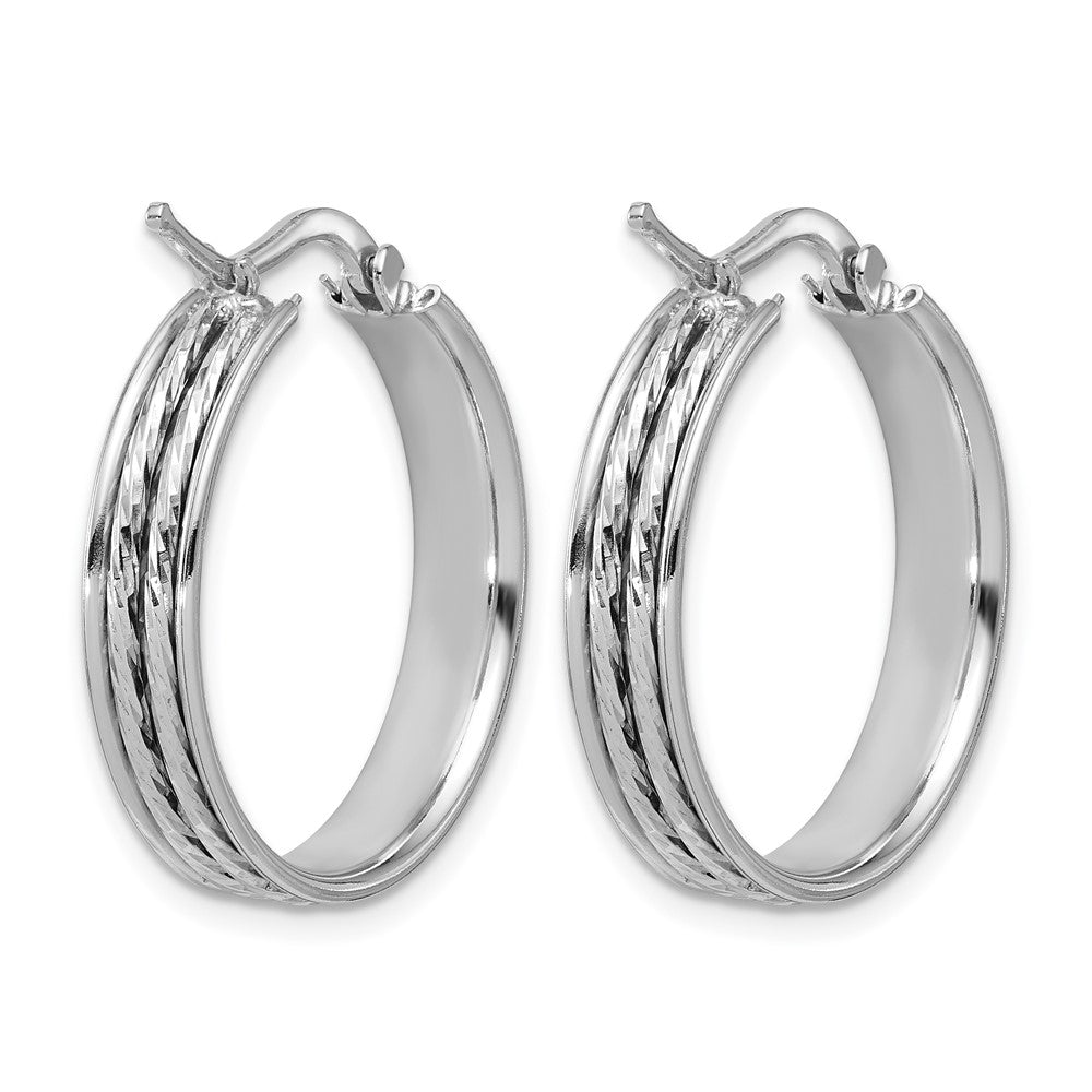 SS RH-plated Polished and D/C 25x5mm Round Hoop Earrings