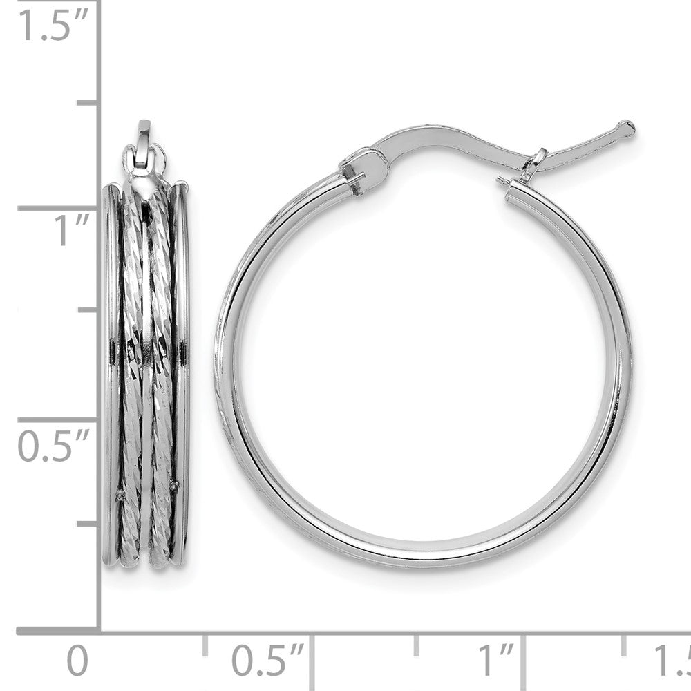 SS RH-plated Polished and D/C 25x5mm Round Hoop Earrings