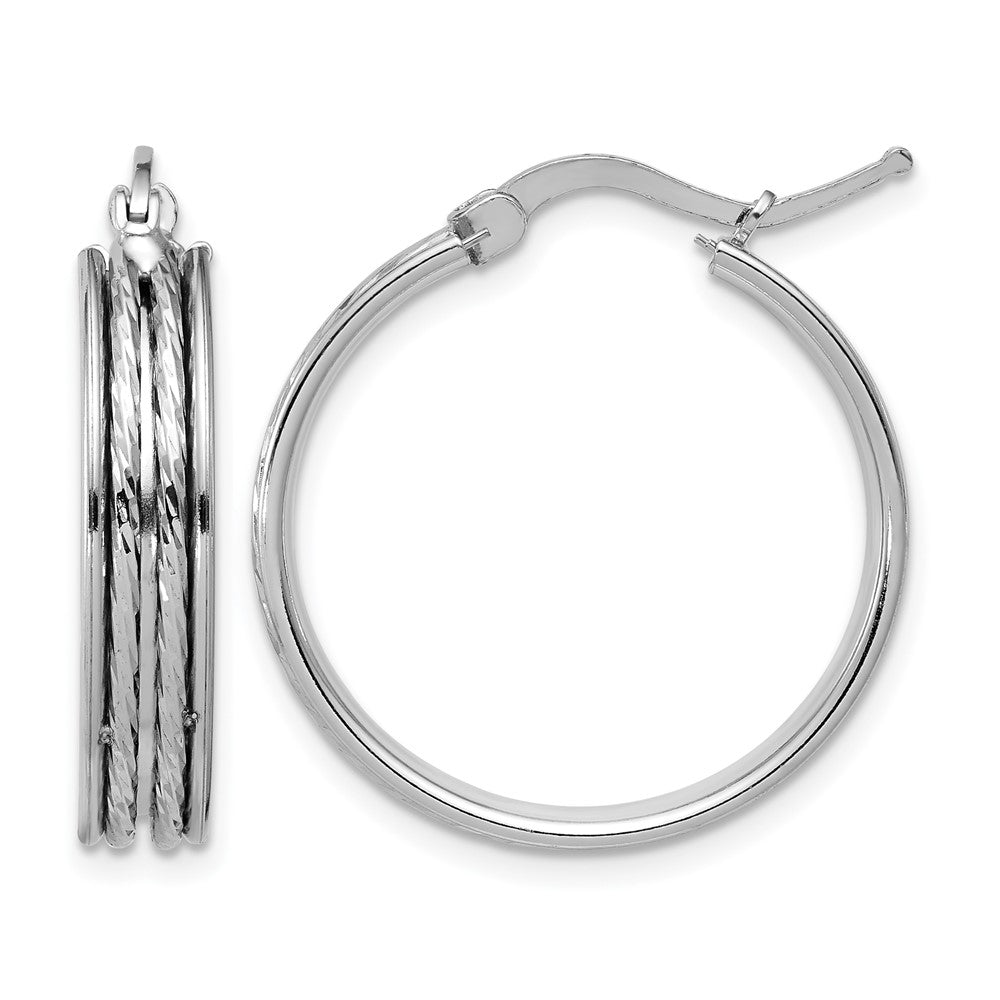 SS RH-plated Polished and D/C 25x5mm Round Hoop Earrings