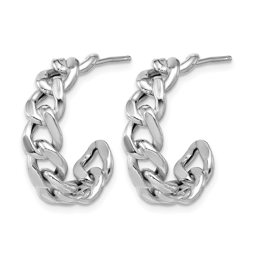 SS RH-pltd Polished 24x6.5mm Curb Link Post C-Hoop Earrings
