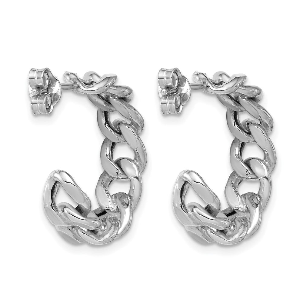 SS RH-pltd Polished 24x6.5mm Curb Link Post C-Hoop Earrings