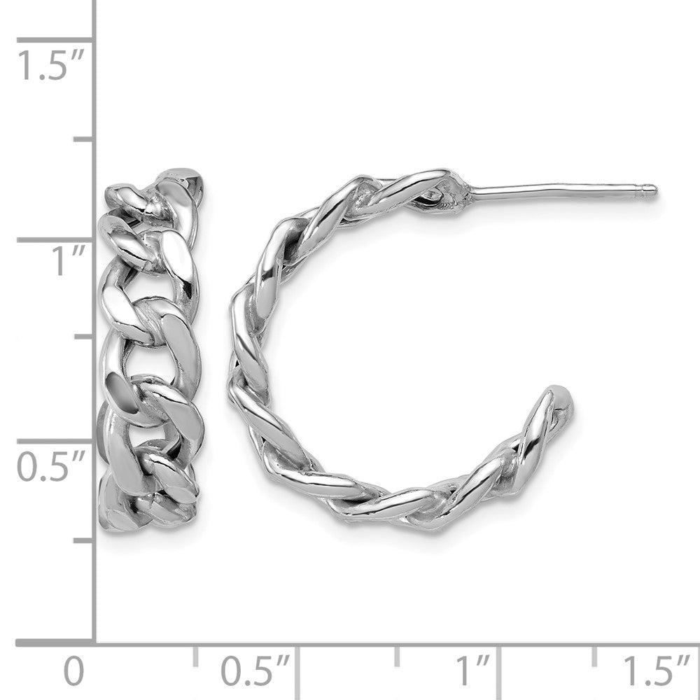 SS RH-pltd Polished 24x6.5mm Curb Link Post C-Hoop Earrings